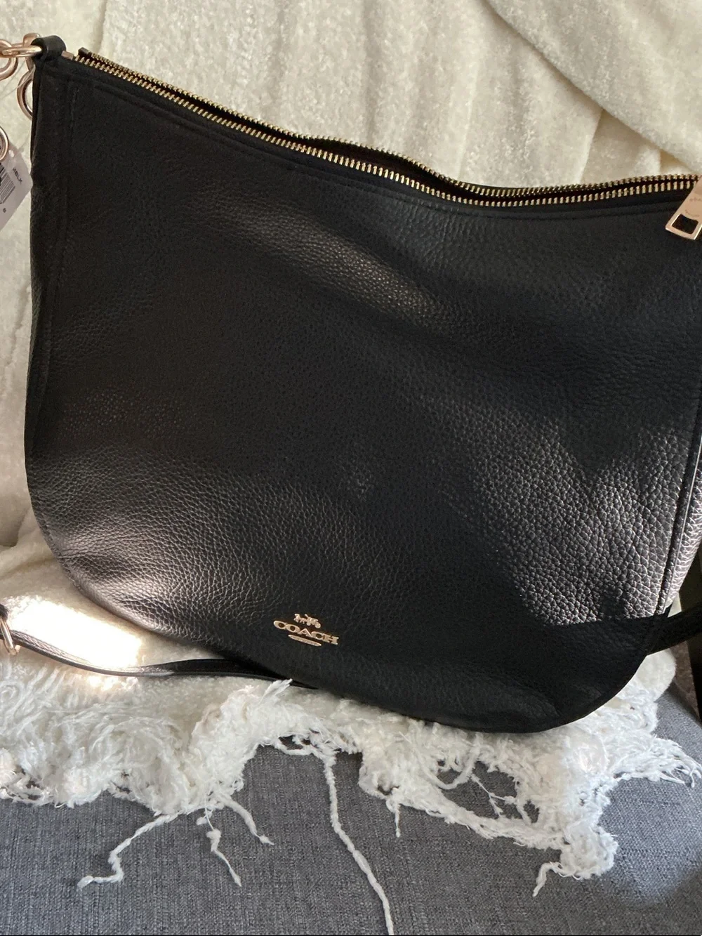 COACH Black Pebbled Leather Shoulder Bag with Gold Hardware